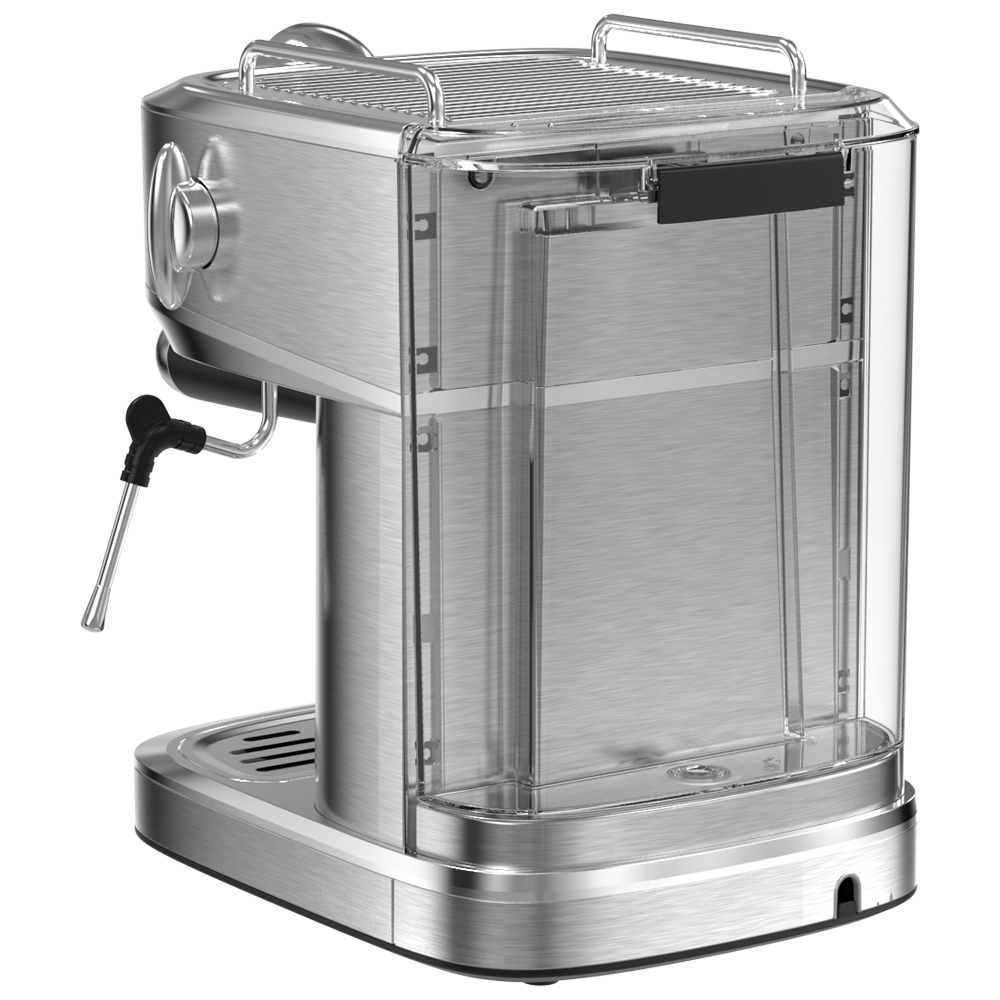 GOKIA SIEBTRÄGER ESPRESSOMASCHINE in front view showcasing sleek design and classic espresso portafilter.