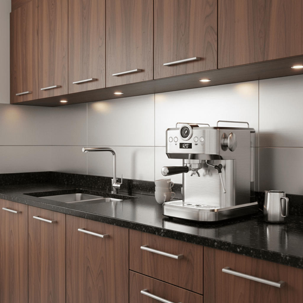 GOKIA SIEBTRÄGER ESPRESSOMASCHINE with sleek design, stainless steel body, and professional espresso brewing features.